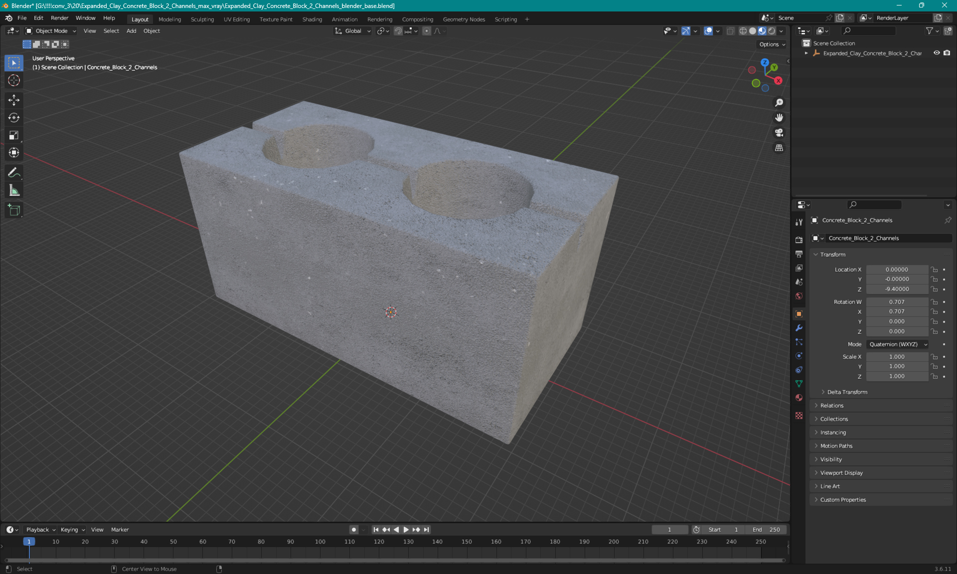 Expanded Clay Concrete Block 2 Channels 3D model