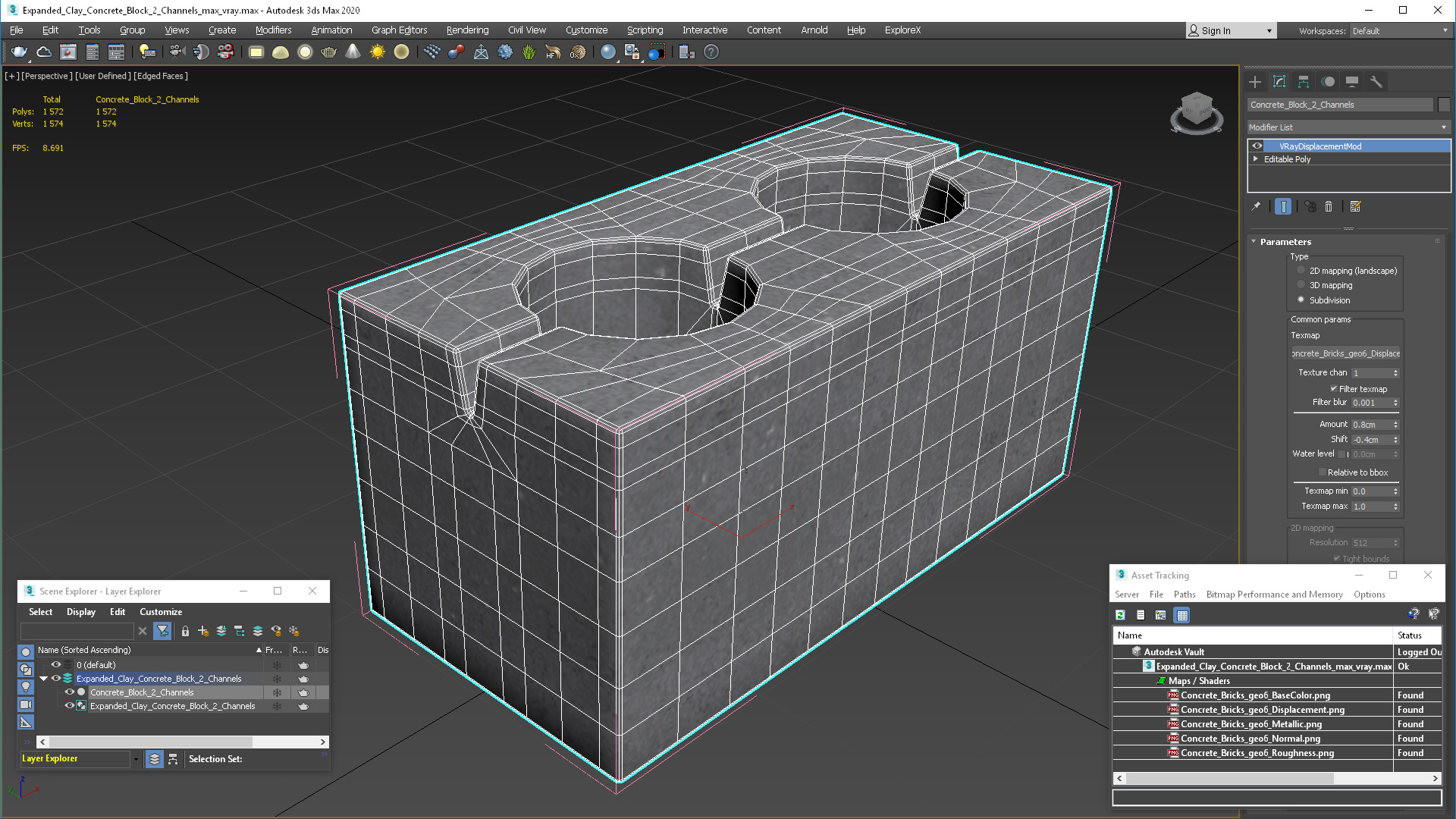 Expanded Clay Concrete Block 2 Channels 3D model