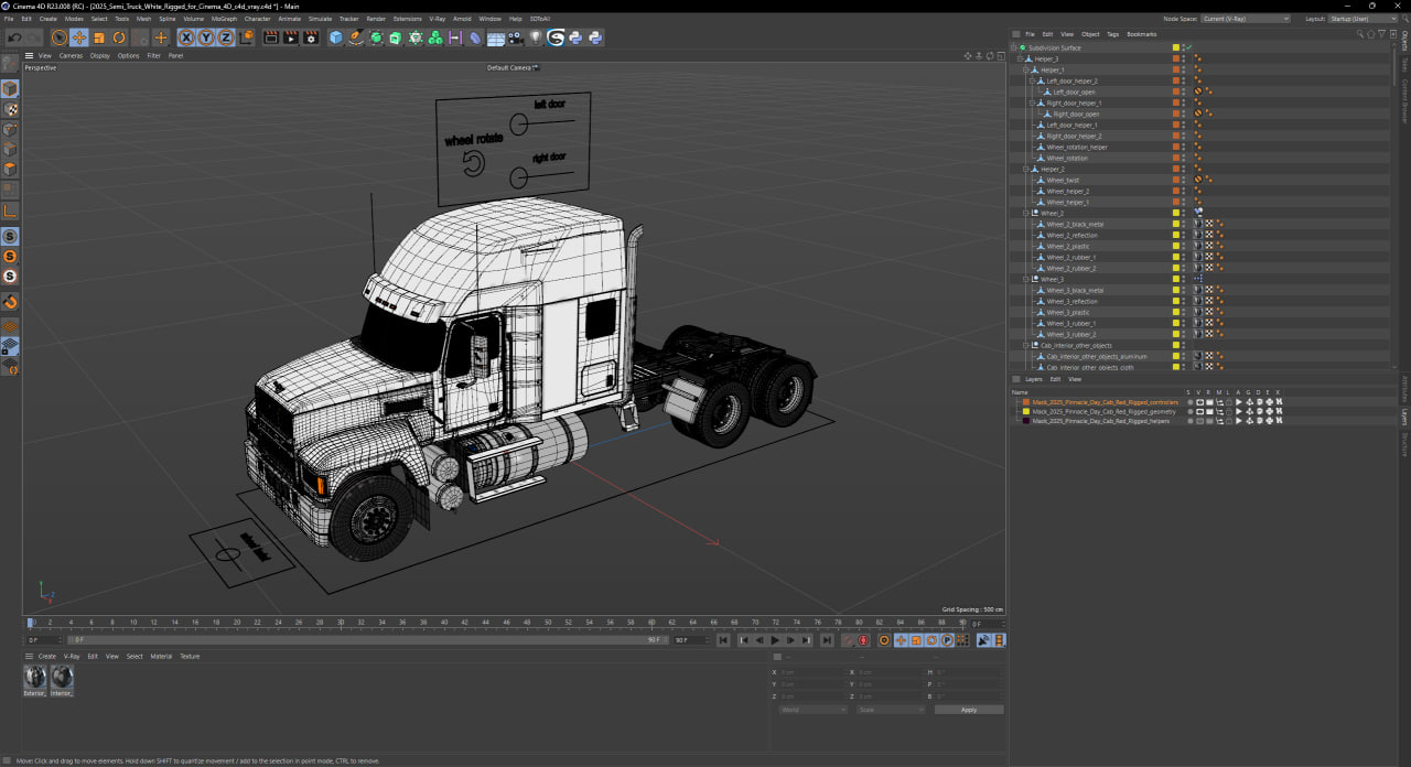 2025 Semi Truck White Rigged for Cinema 4D 3D