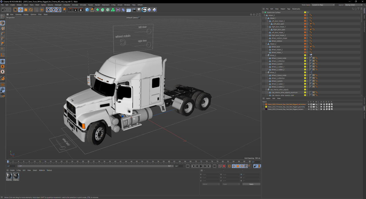 2025 Semi Truck White Rigged for Cinema 4D 3D