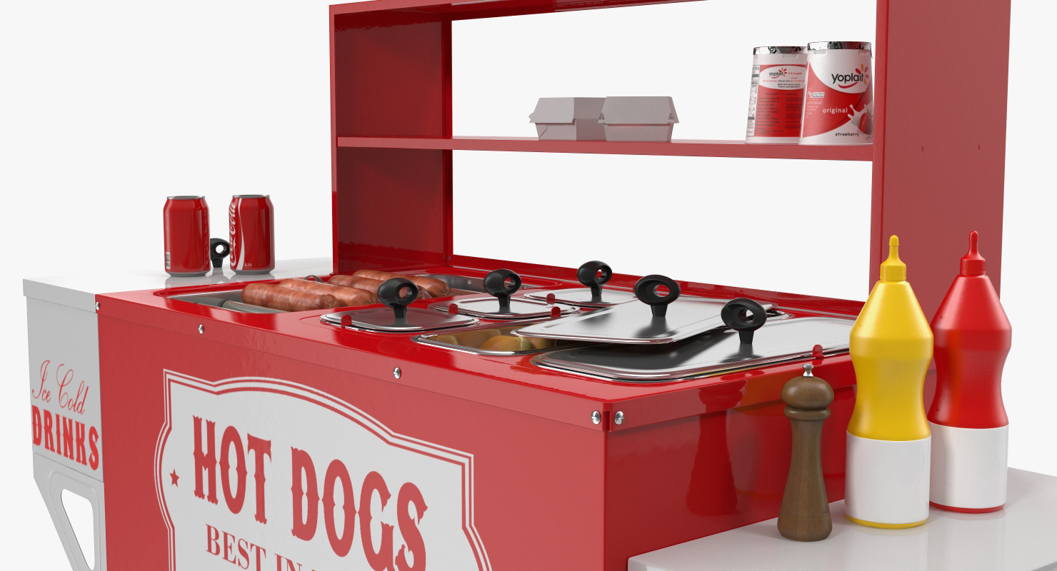 Hot Dog Cart with Food 3D