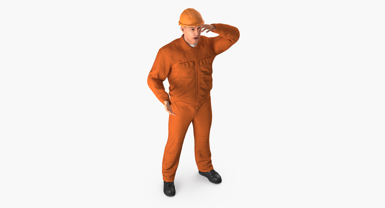 3D Builder Wearing Orange Coveralls Rigged for Maya model