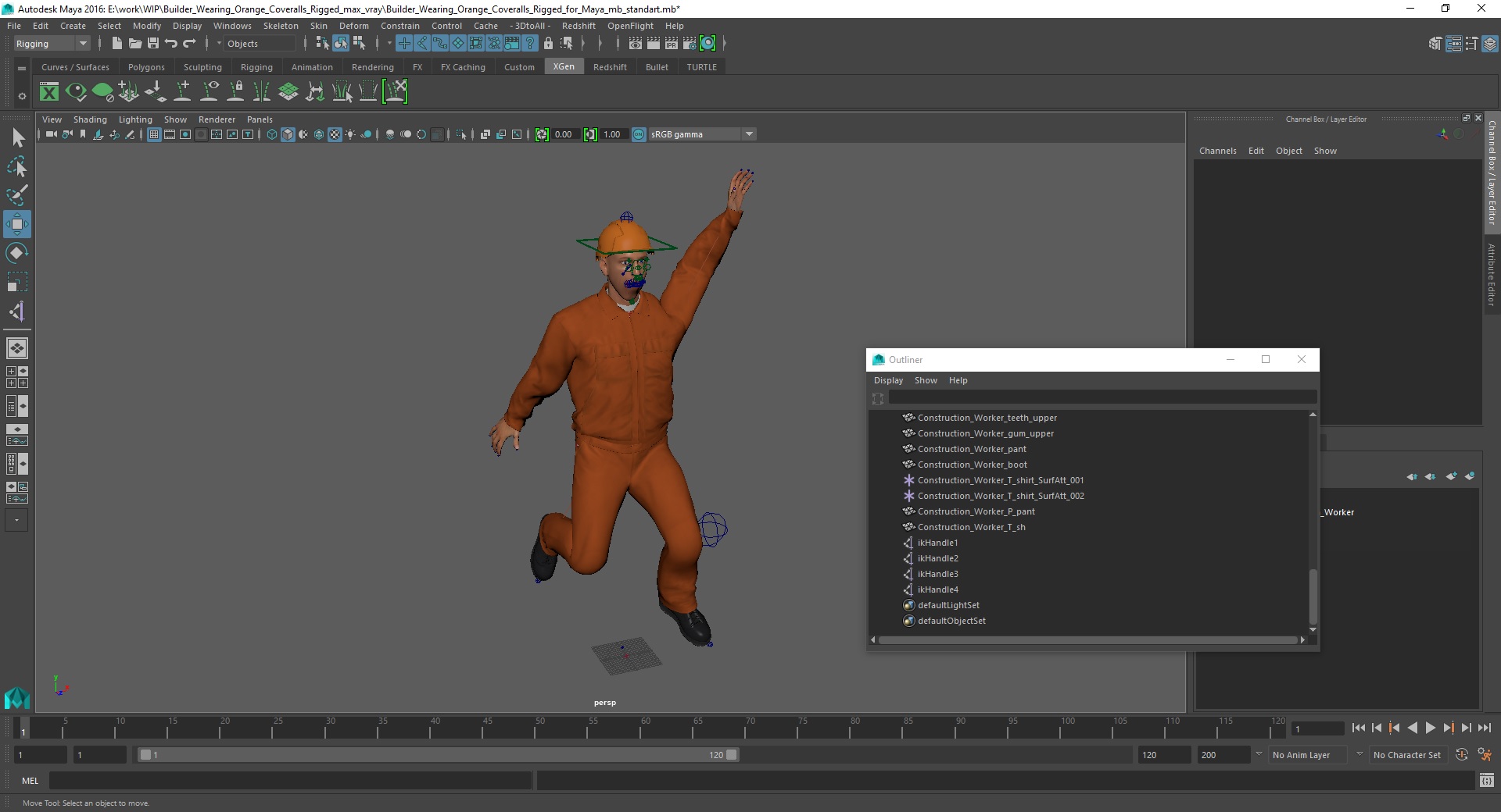 3D Builder Wearing Orange Coveralls Rigged for Maya model