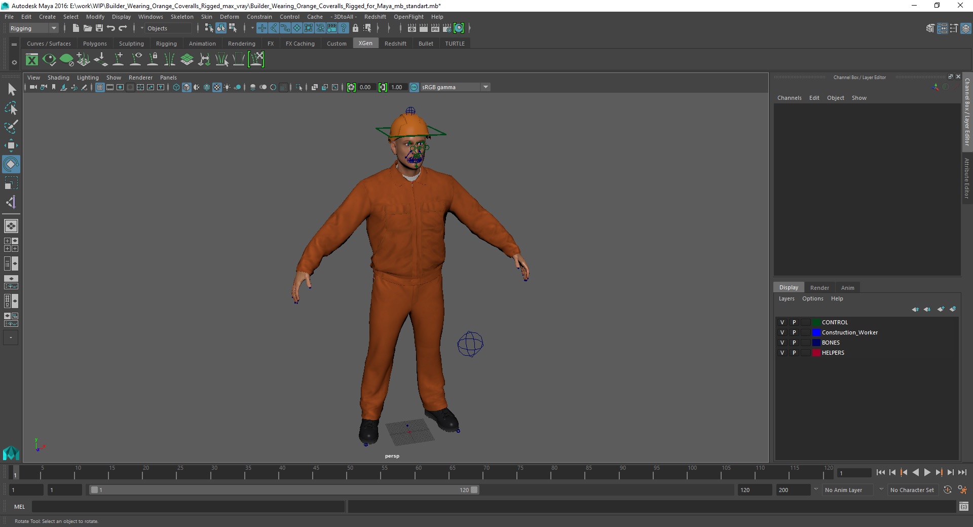 3D Builder Wearing Orange Coveralls Rigged for Maya model