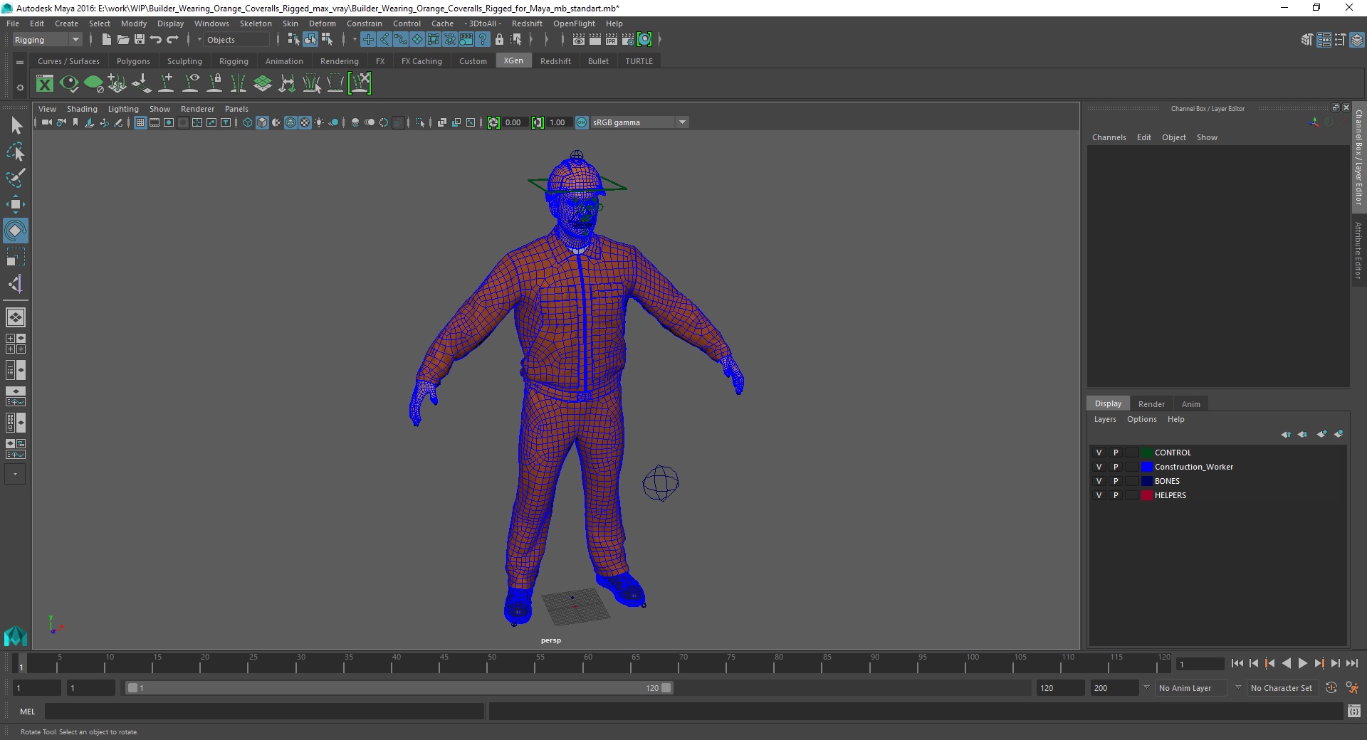 3D Builder Wearing Orange Coveralls Rigged for Maya model