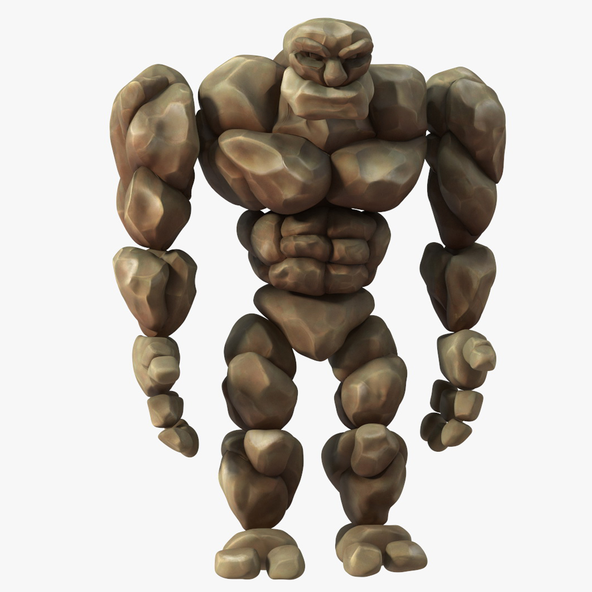 3D Stone Golem Cartoon Character Brown Rigged for Maya