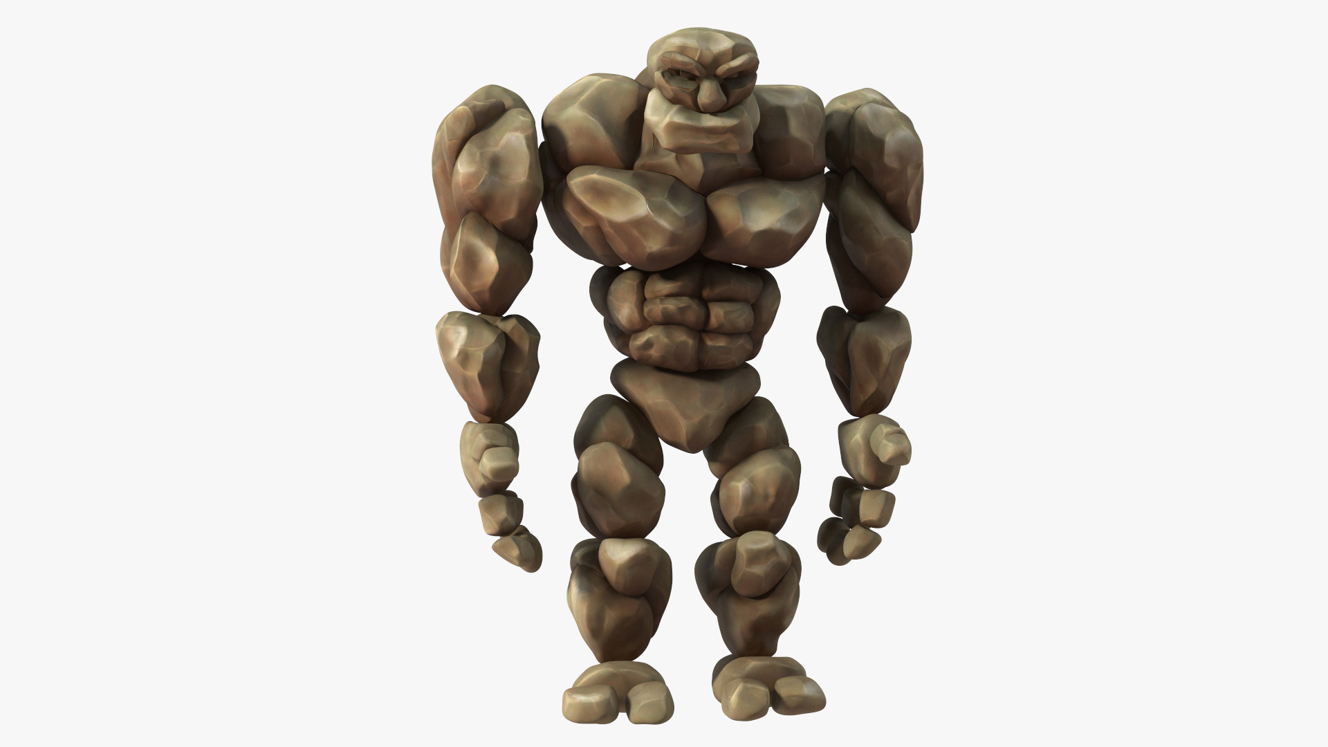 3D Stone Golem Cartoon Character Brown Rigged for Maya