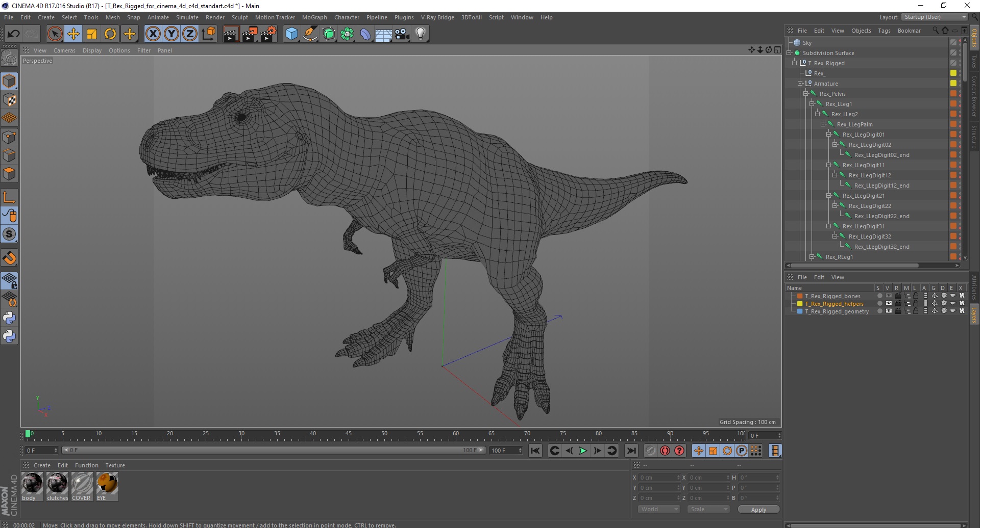 3D T Rex Rigged for Cinema 4D