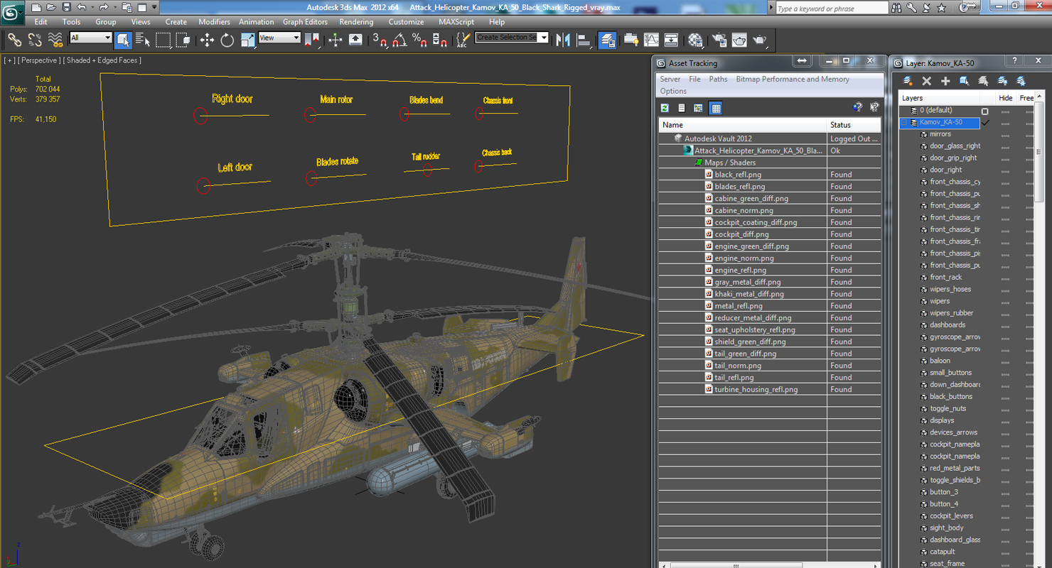 3D Attack Helicopter Kamov KA 50 Black Shark Rigged model