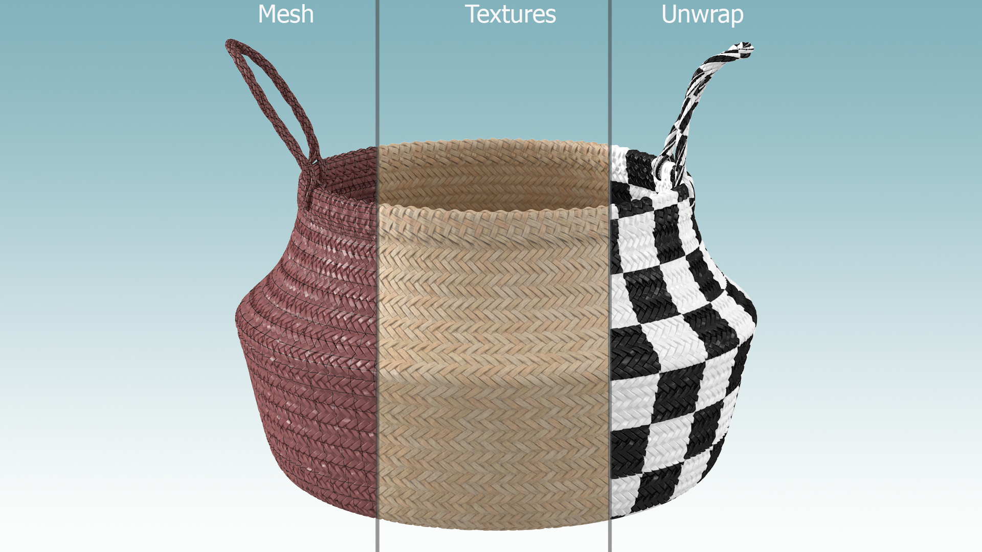 3D Foldable Wicker Straw Basket model