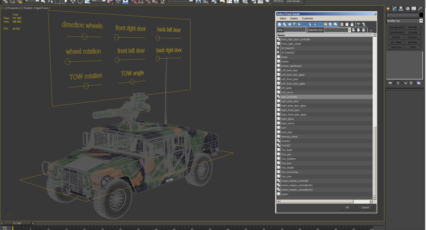 HMMWV TOW Missile Carrier M966 Camo Rigged 3D