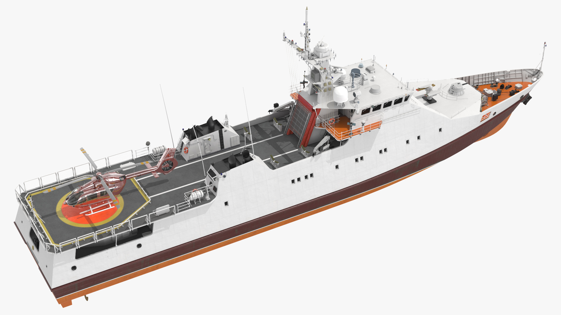 Coast Guard Ship with Helicopter Rigged 3D model