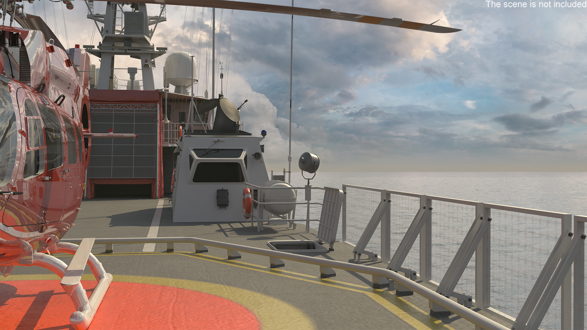 Coast Guard Ship with Helicopter Rigged 3D model