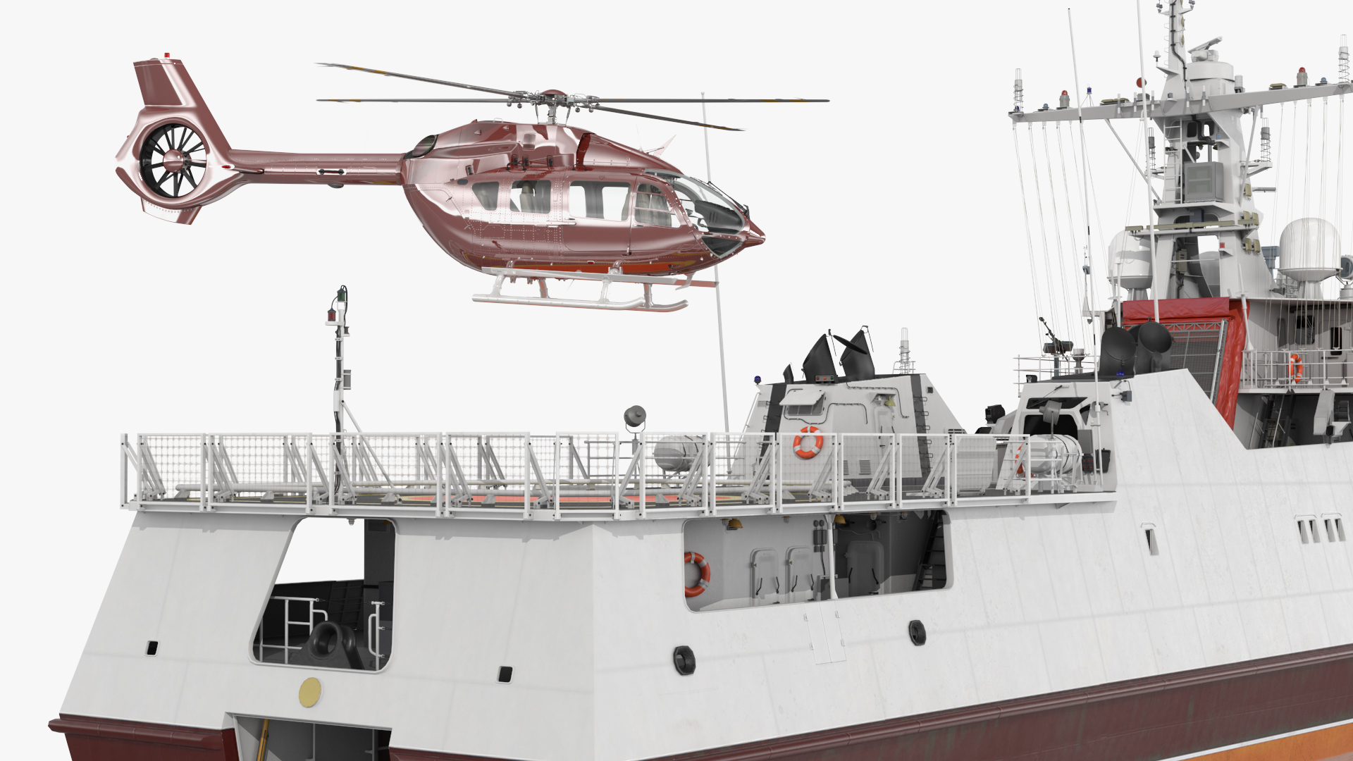 3D Coast Guard Ship with Helicopter Rigged for Cinema 4D model