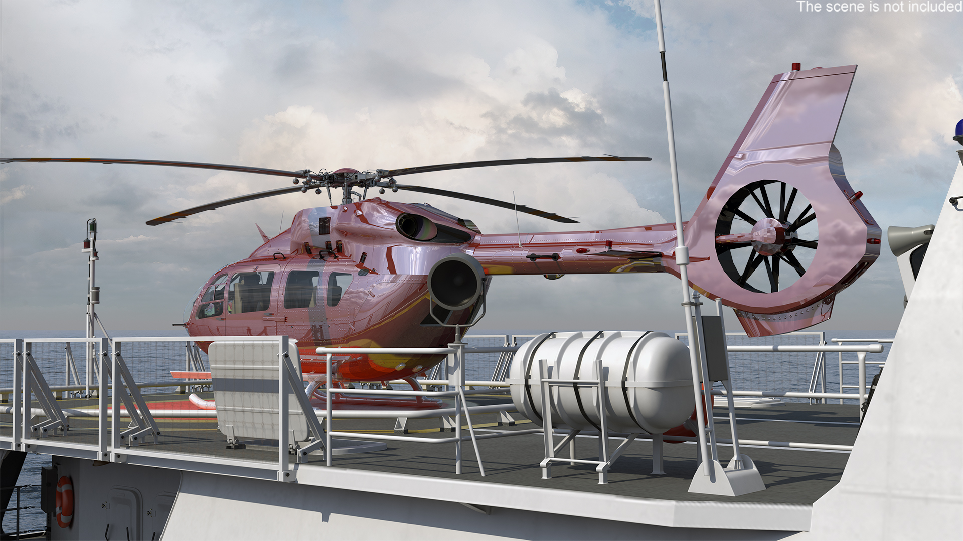 3D Coast Guard Ship with Helicopter Rigged for Cinema 4D model