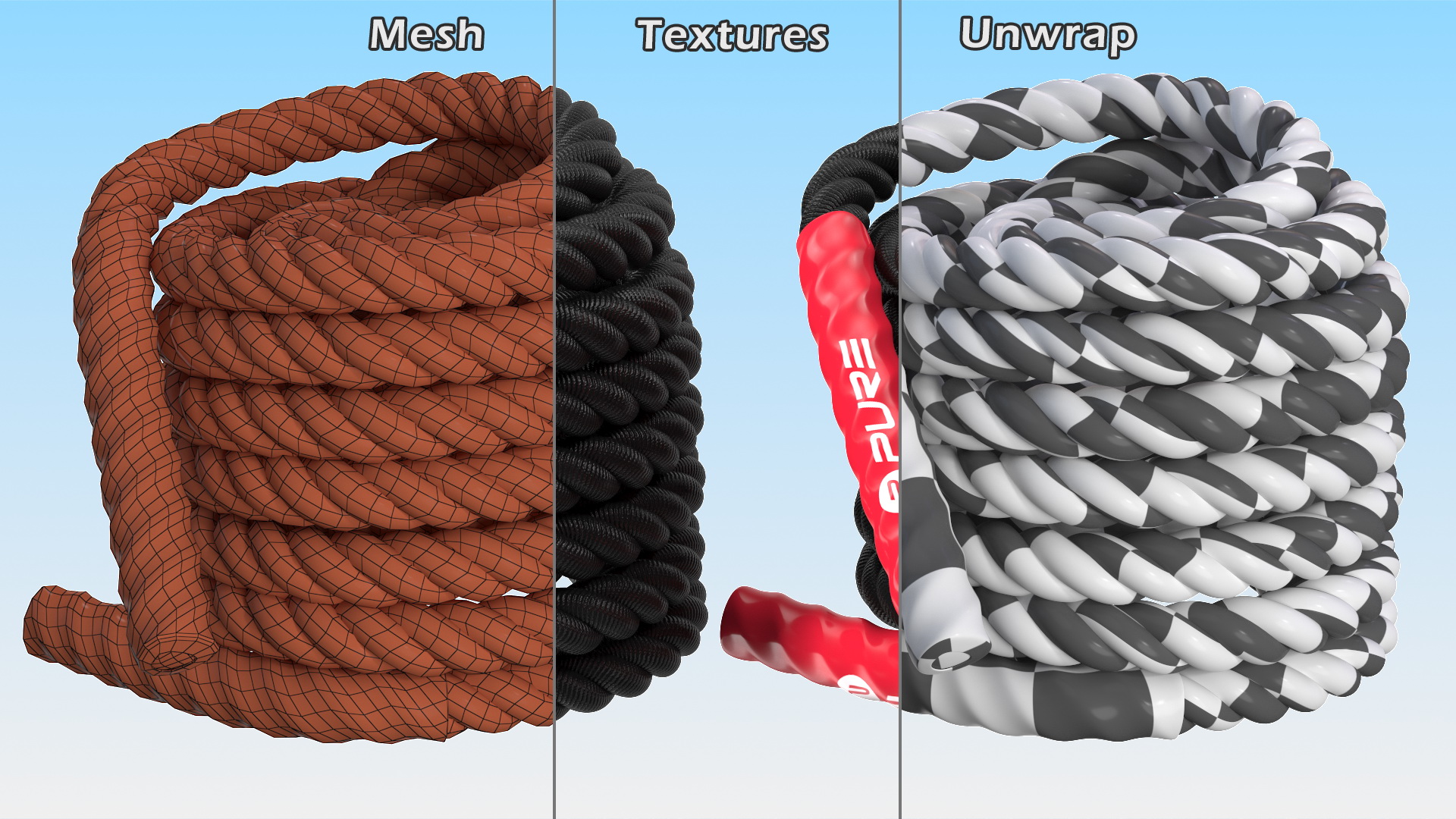 3D Pure2Improve Battle Rope Folded