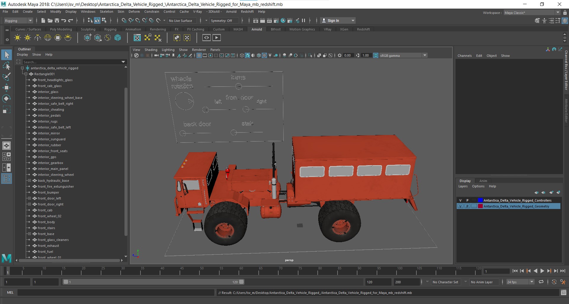 3D model Antarctica Delta Vehicle Rigged for Maya