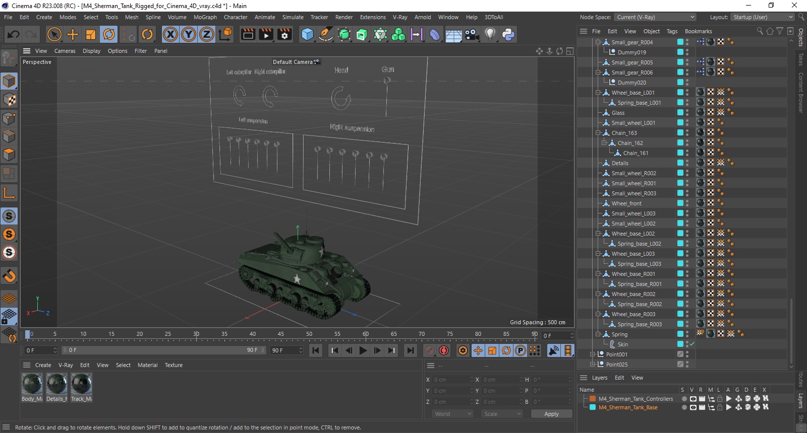 3D M4 Sherman Tank Rigged for Cinema 4D