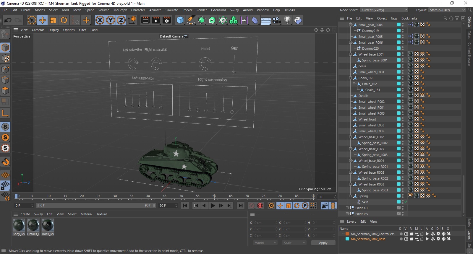 3D M4 Sherman Tank Rigged for Cinema 4D