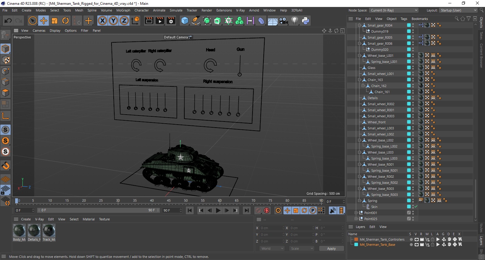 3D M4 Sherman Tank Rigged for Cinema 4D