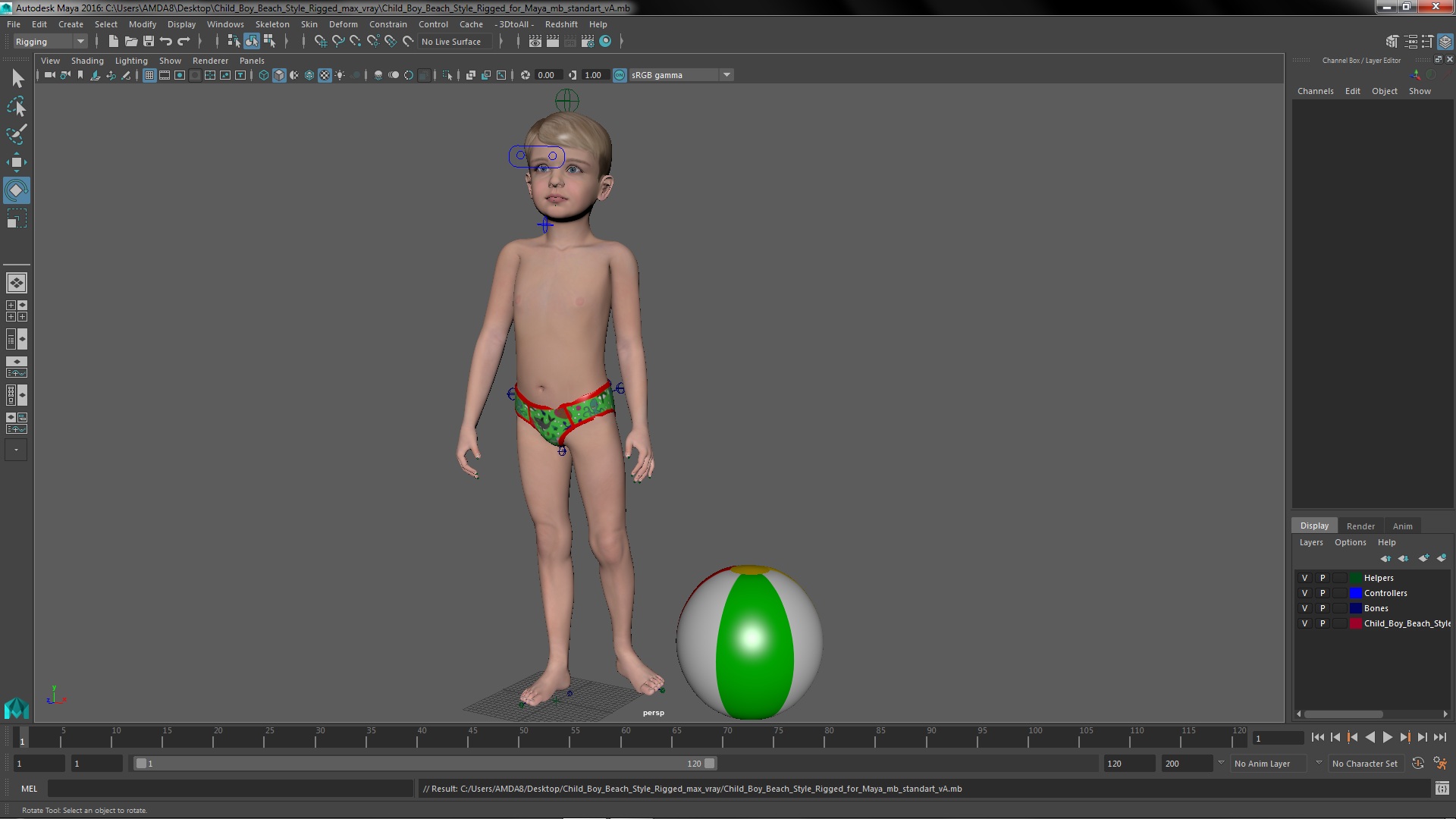 Child Boy Beach Style Rigged for Maya 3D