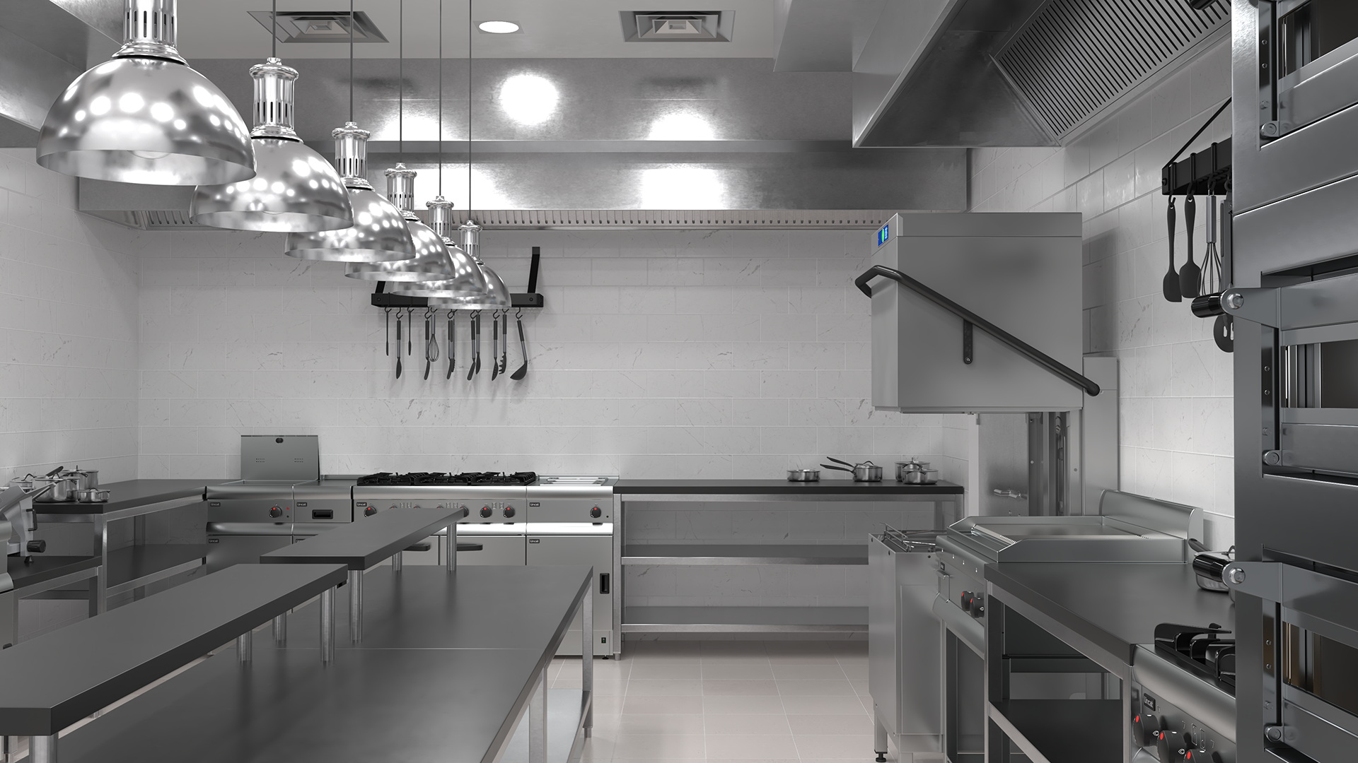 3D Culinary Restaurant Kitchen Light On