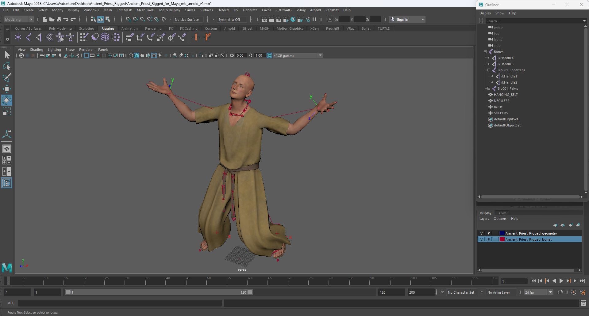 3D model Ancient Priest Rigged for Maya