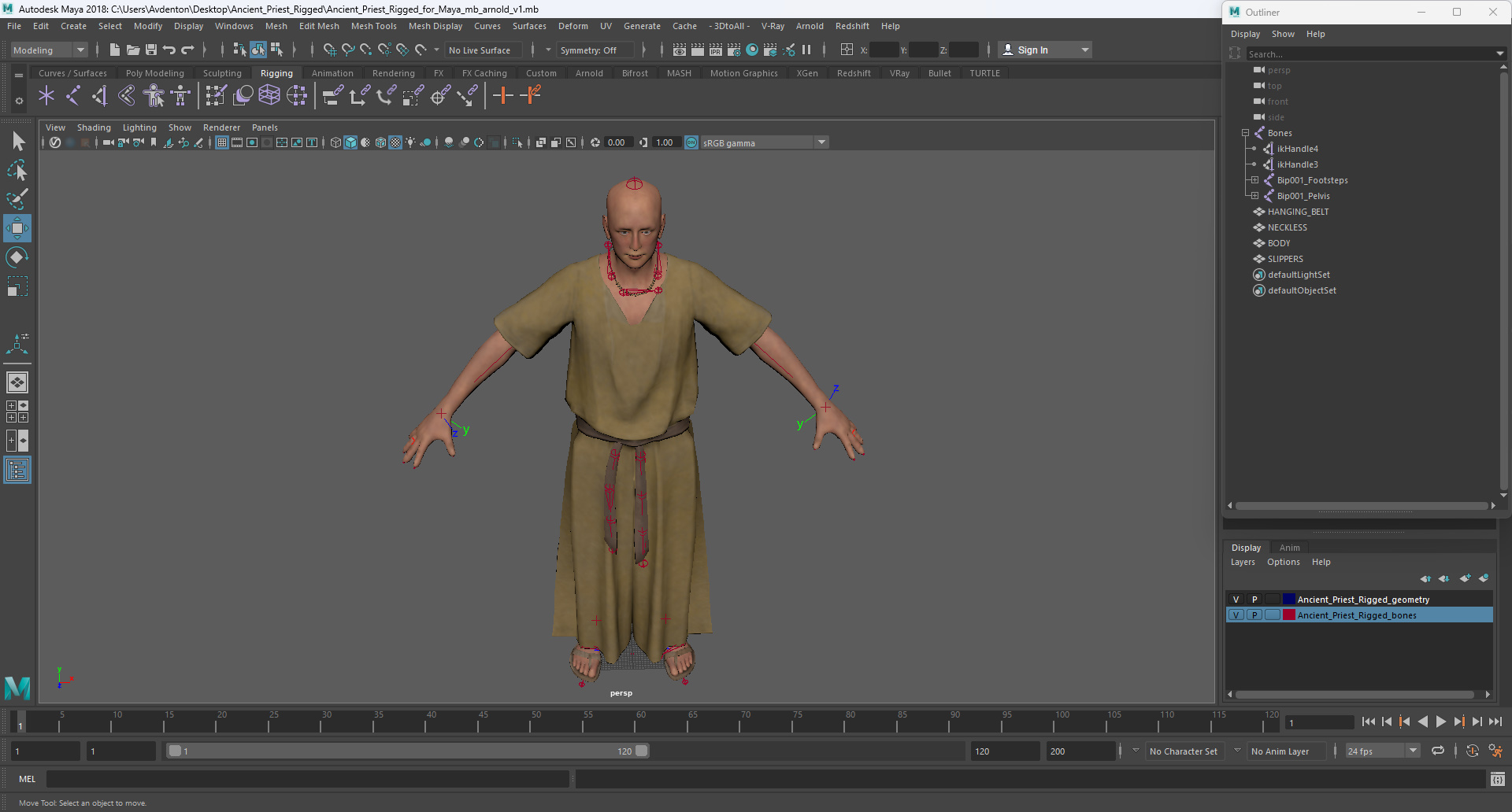 3D model Ancient Priest Rigged for Maya