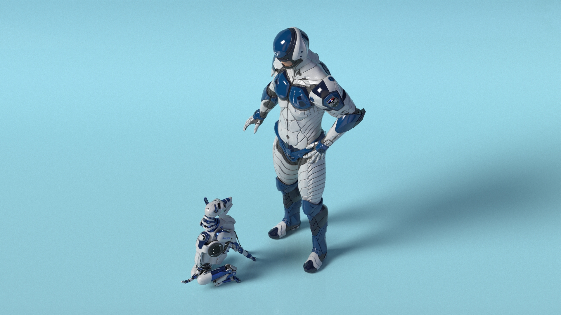 Sci Fi Cop with Robotic Dog 3D