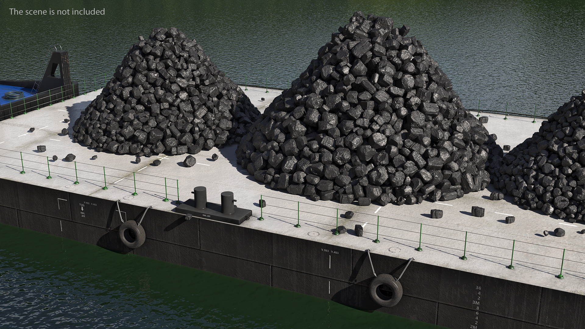 3D model Push Boat Ship with Pontoon Barge Loaded Coal