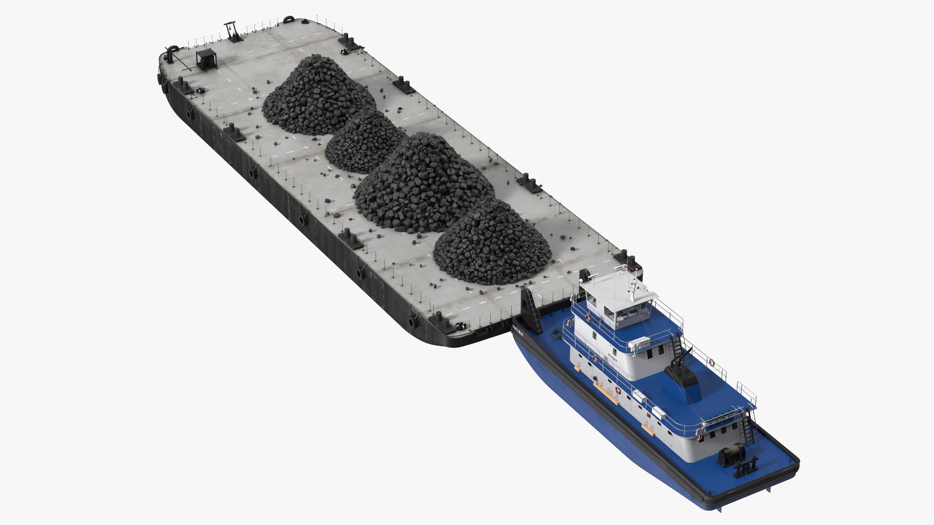 3D model Push Boat Ship with Pontoon Barge Loaded Coal