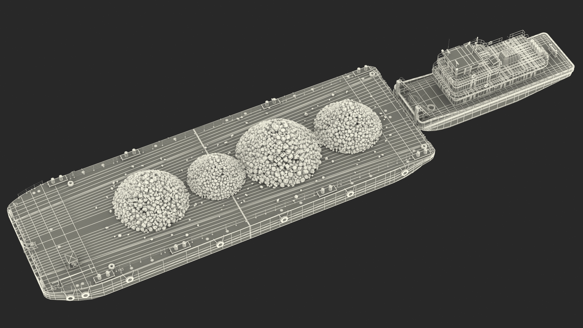 3D model Push Boat Ship with Pontoon Barge Loaded Coal