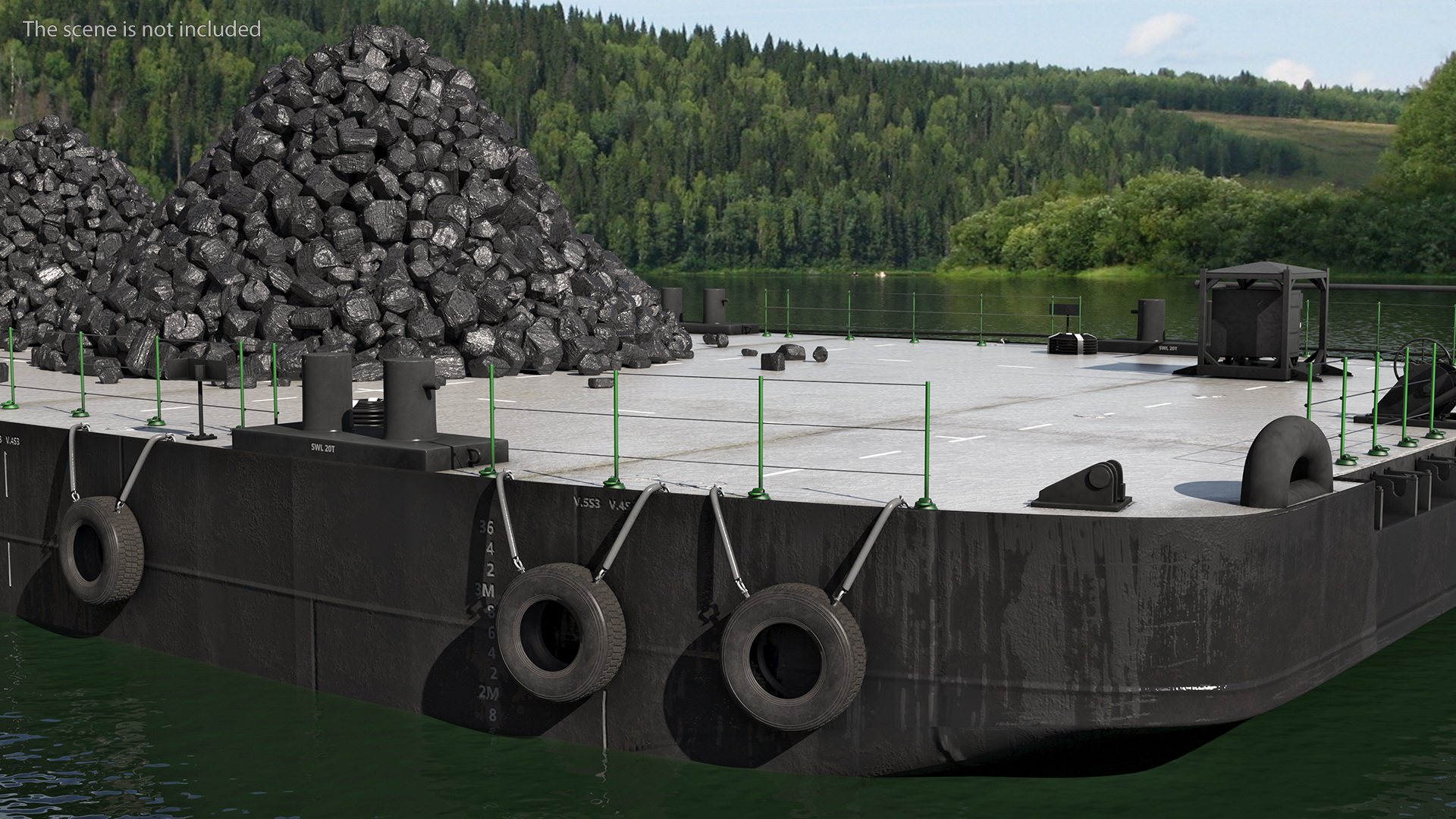 3D model Push Boat Ship with Pontoon Barge Loaded Coal