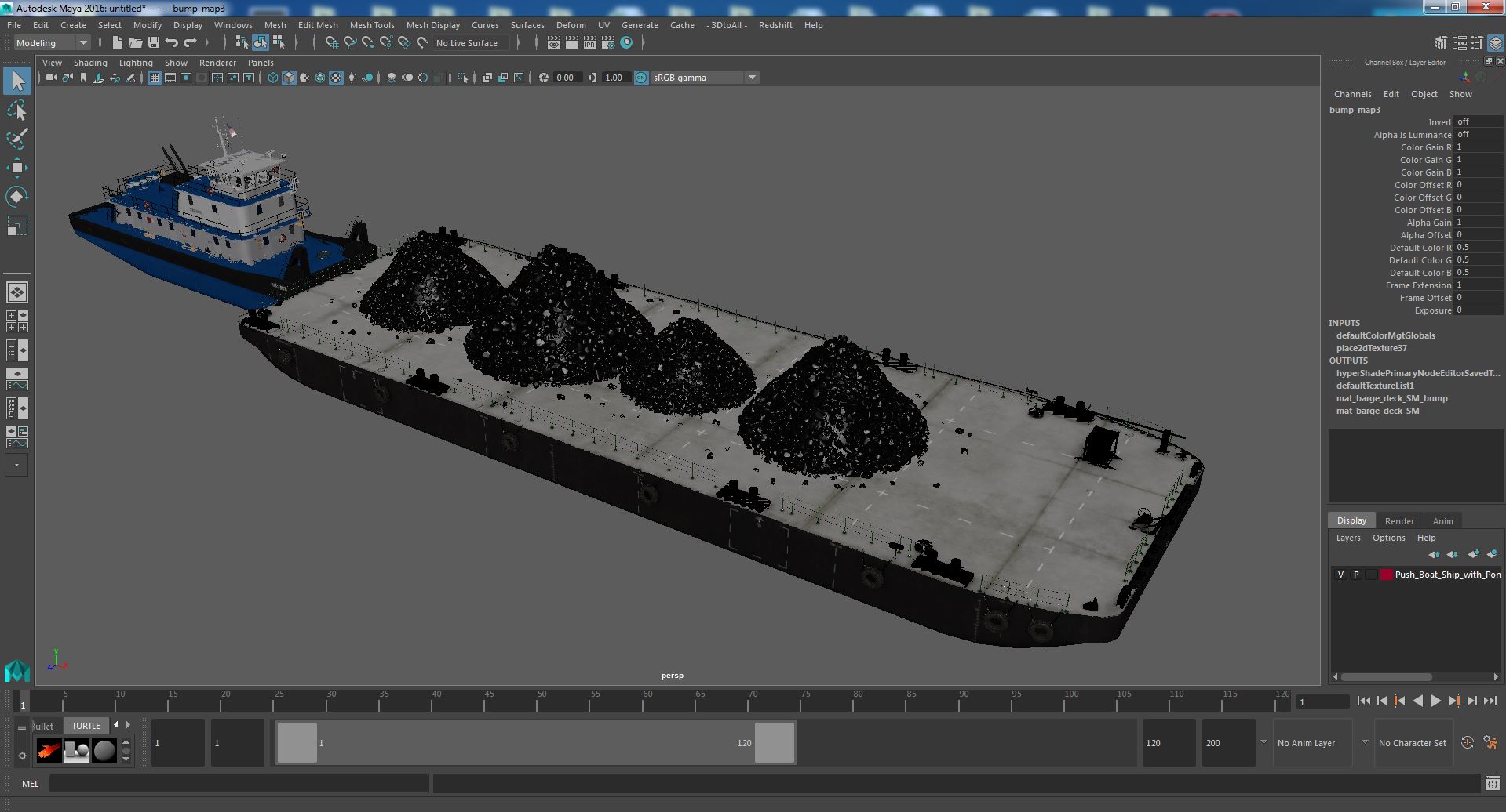 3D model Push Boat Ship with Pontoon Barge Loaded Coal