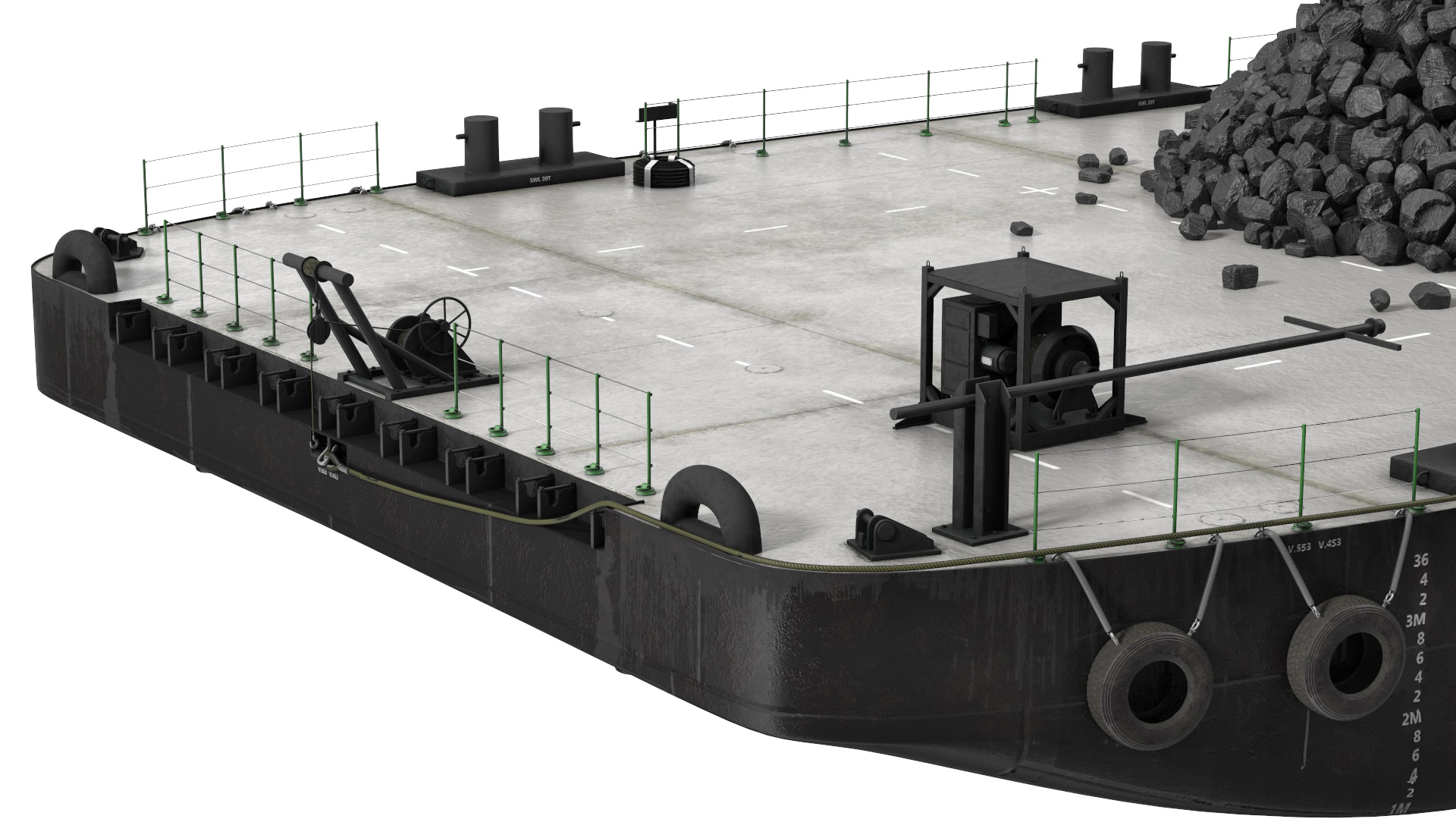 3D model Push Boat Ship with Pontoon Barge Loaded Coal