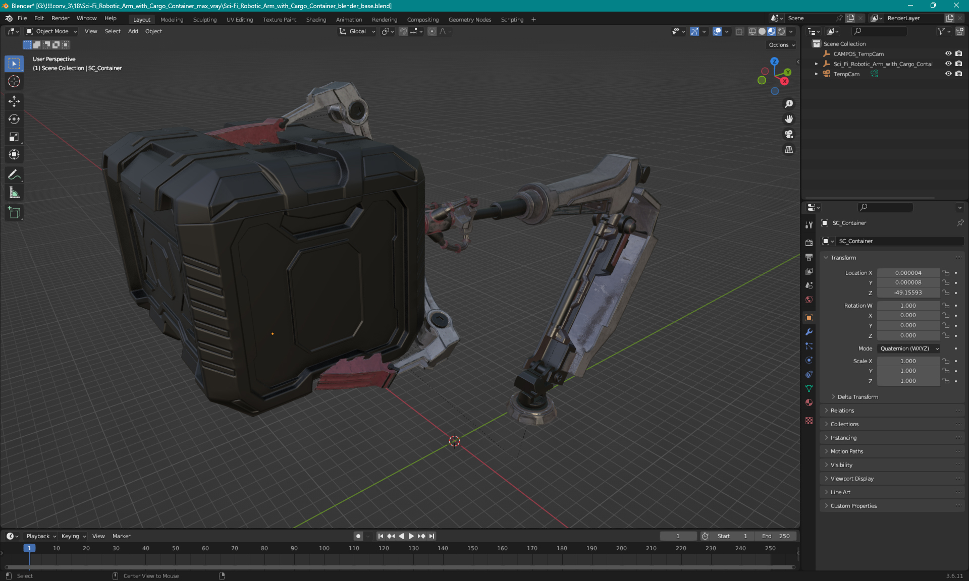 Sci-Fi Robotic Arm with Cargo Container 3D model