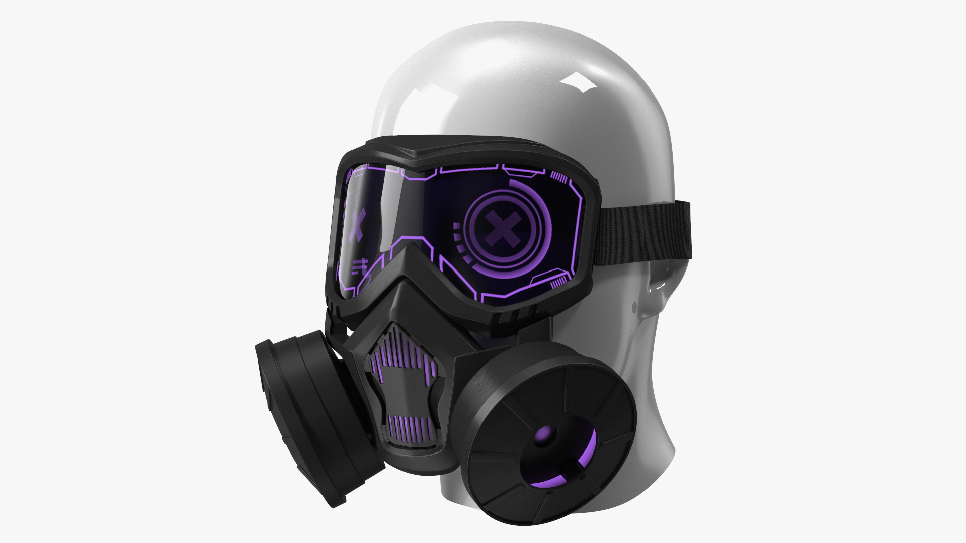 3D Mannequin Head Wearing Cyberpunk Gas Mask Purple model