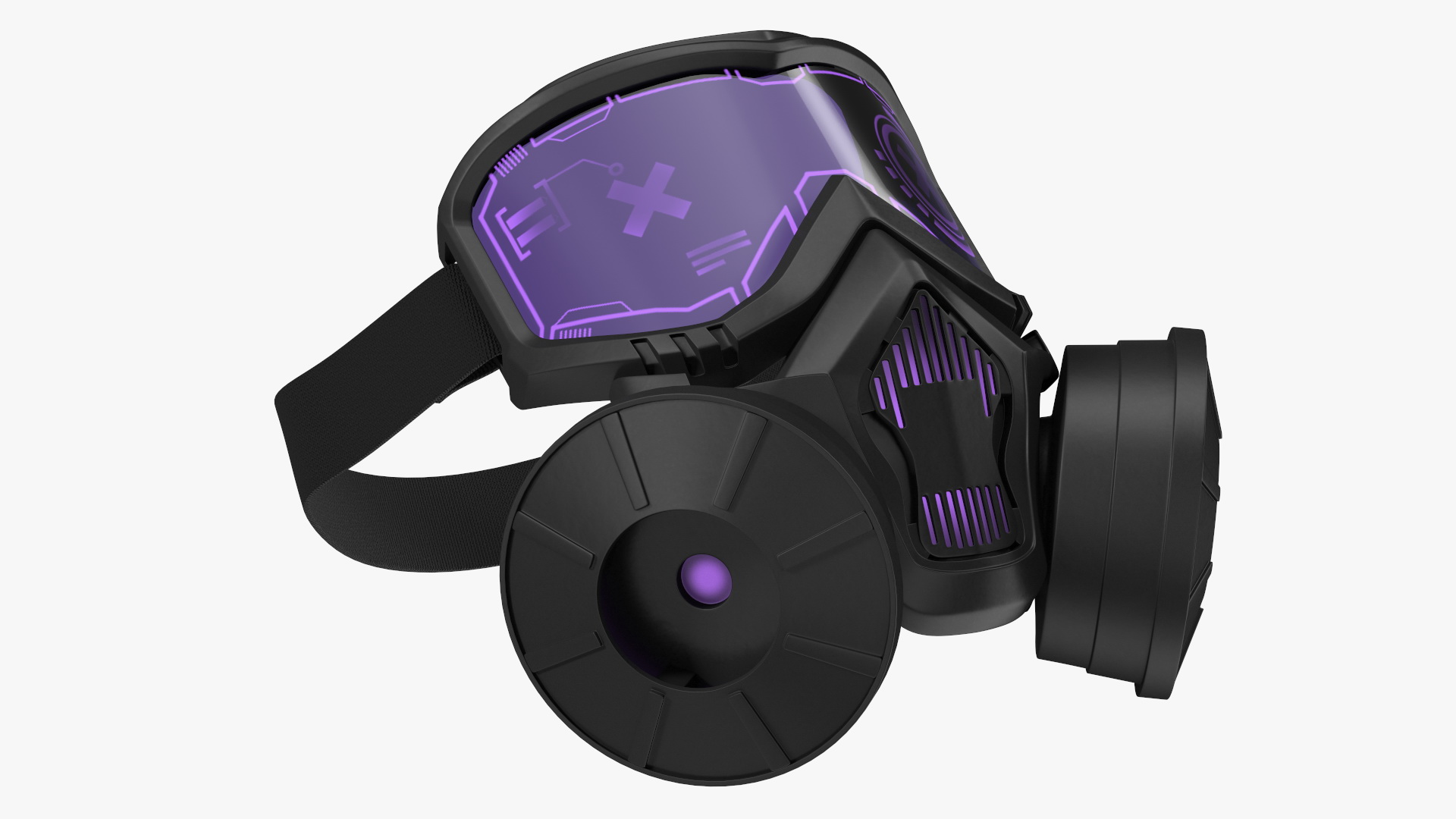 3D Mannequin Head Wearing Cyberpunk Gas Mask Purple model