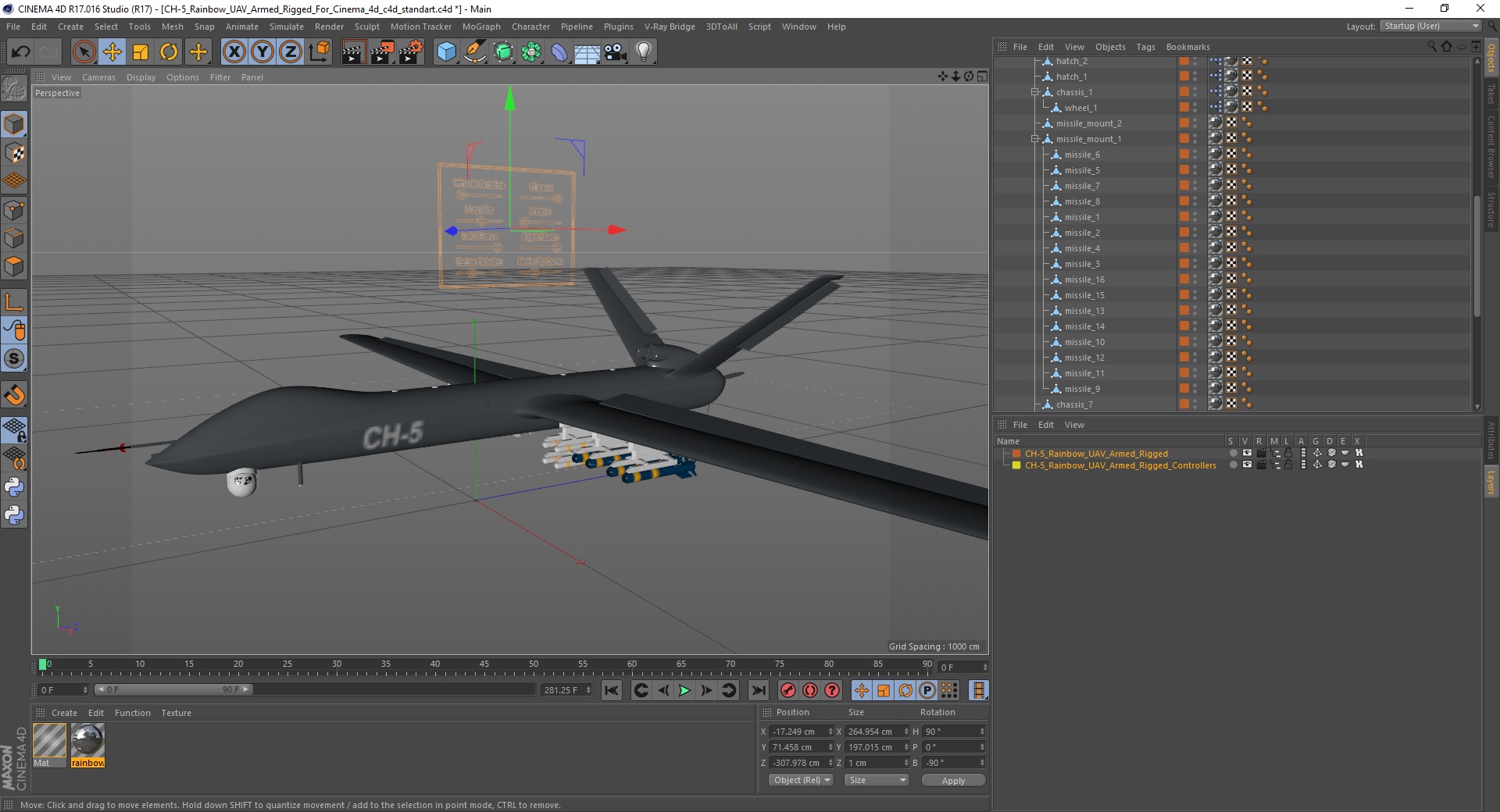 3D CH-5 Rainbow UAV Armed Rigged for Cinema 4D model