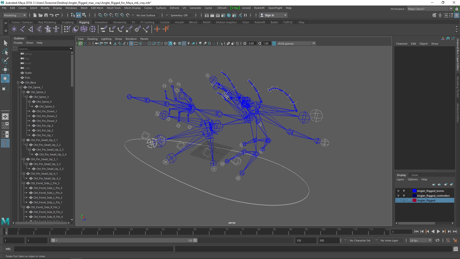 Angler Rigged for Maya 3D