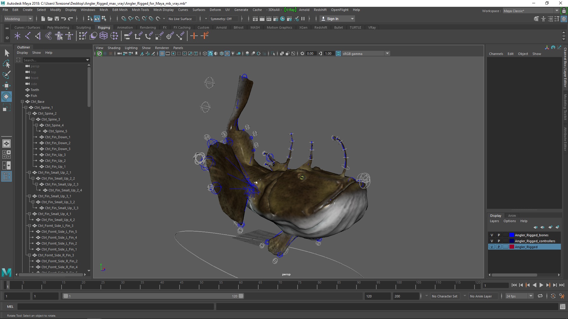 Angler Rigged for Maya 3D