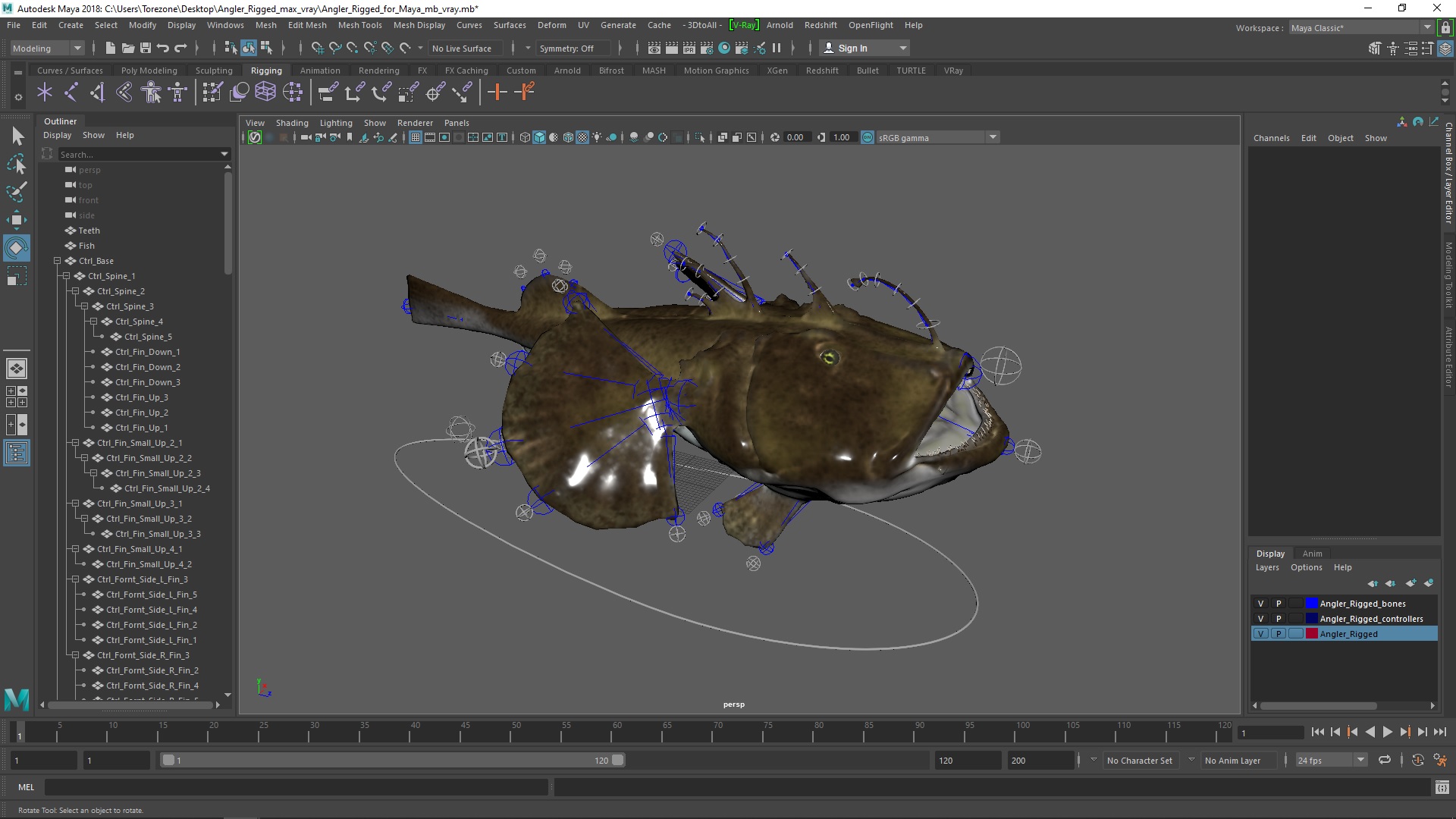 Angler Rigged for Maya 3D