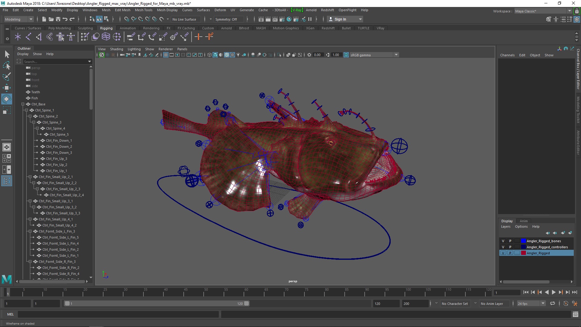 Angler Rigged for Maya 3D