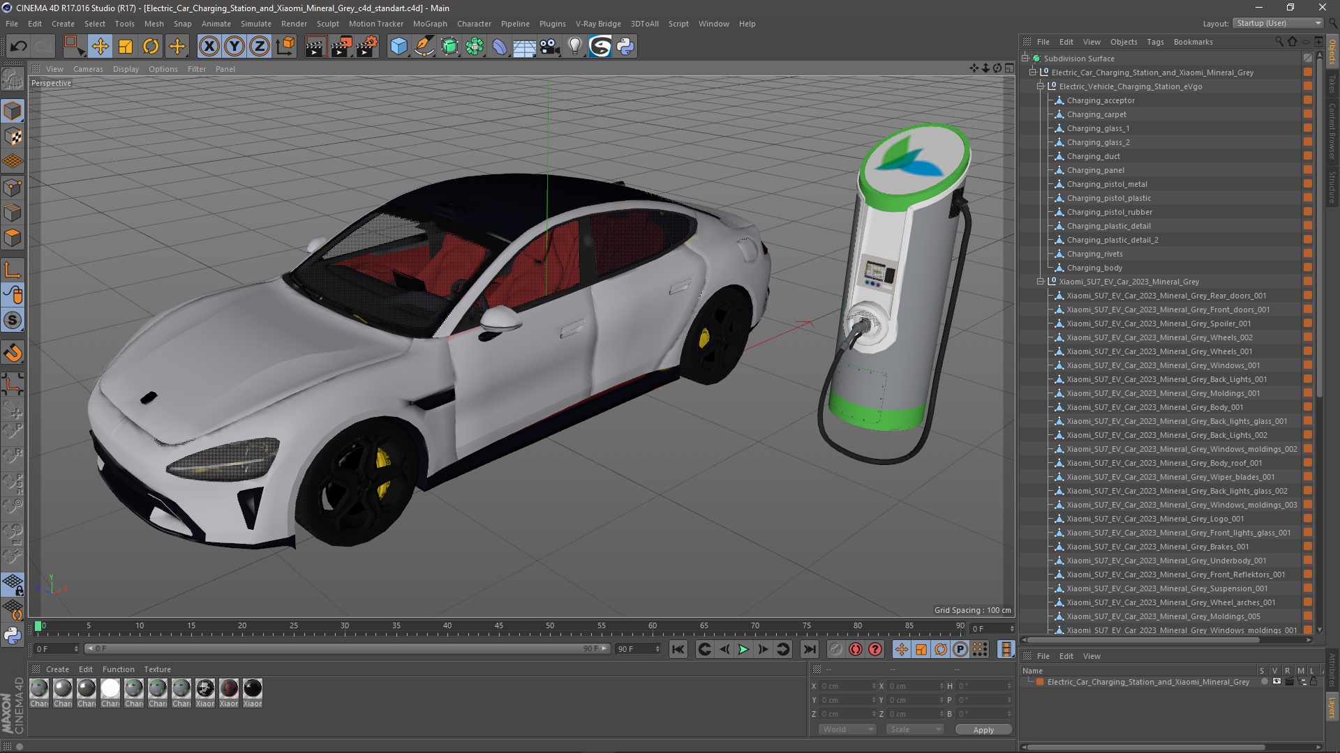 3D Electric Car Charging Station and Xiaomi Mineral Grey model