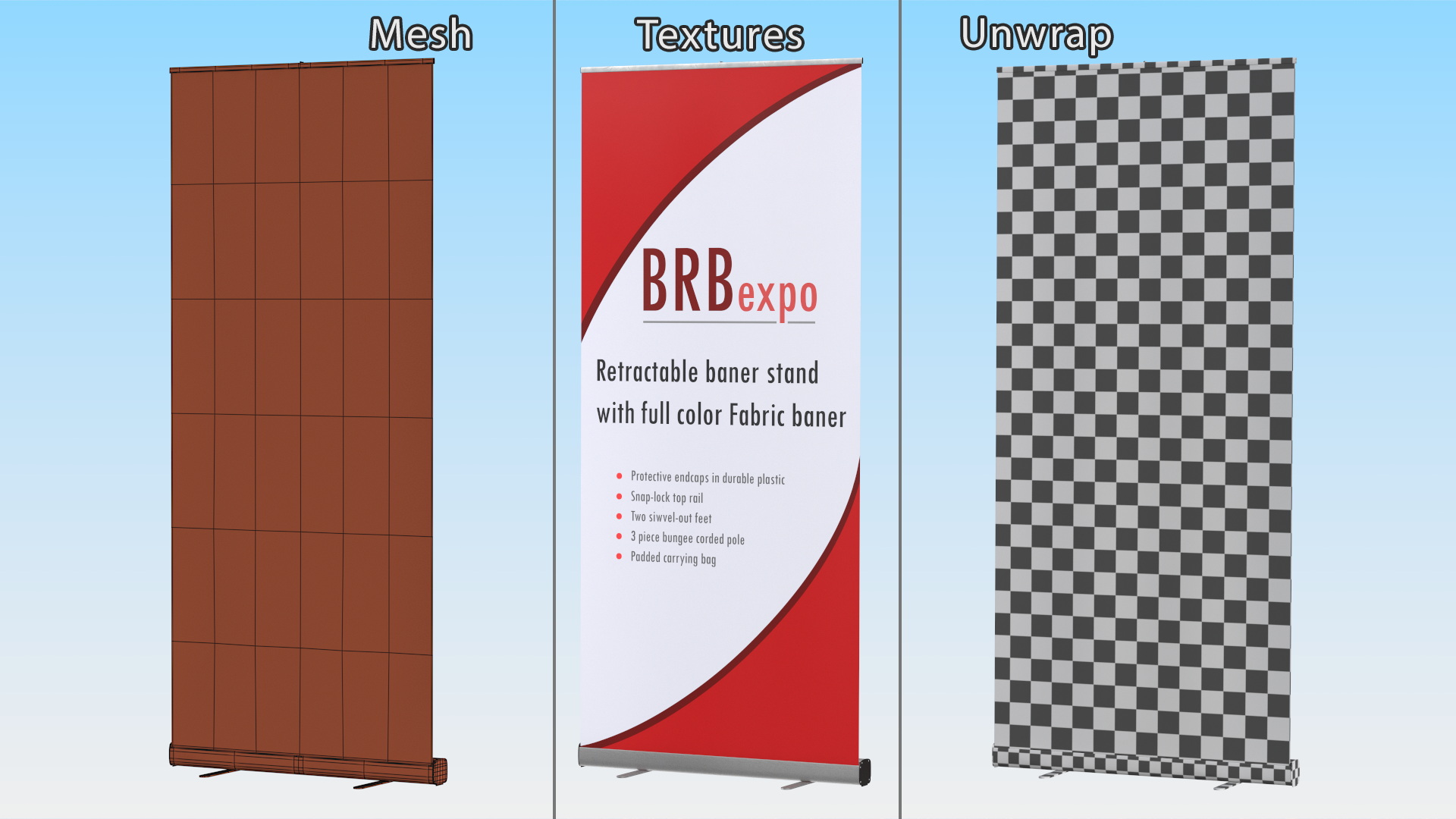 3D Retractable Banner Stand with Fabric Banner model