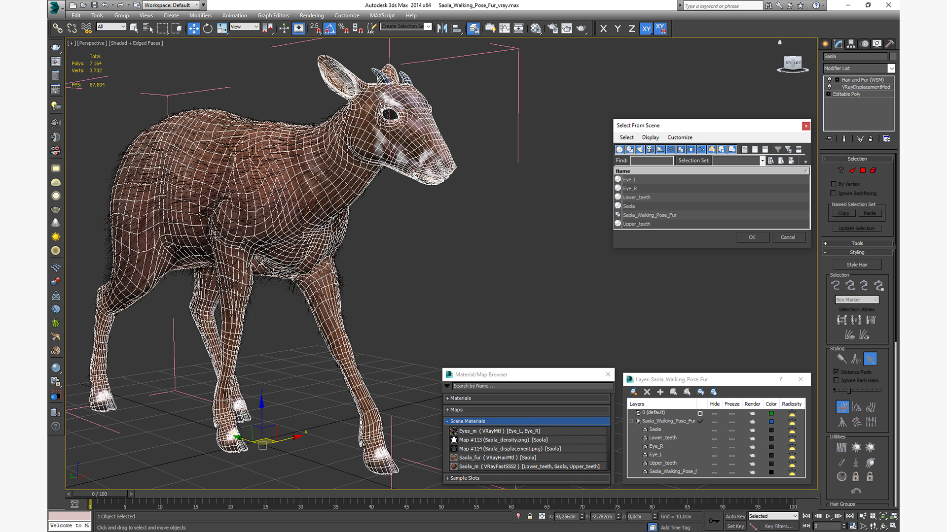 Saola Walking Pose Fur 3D