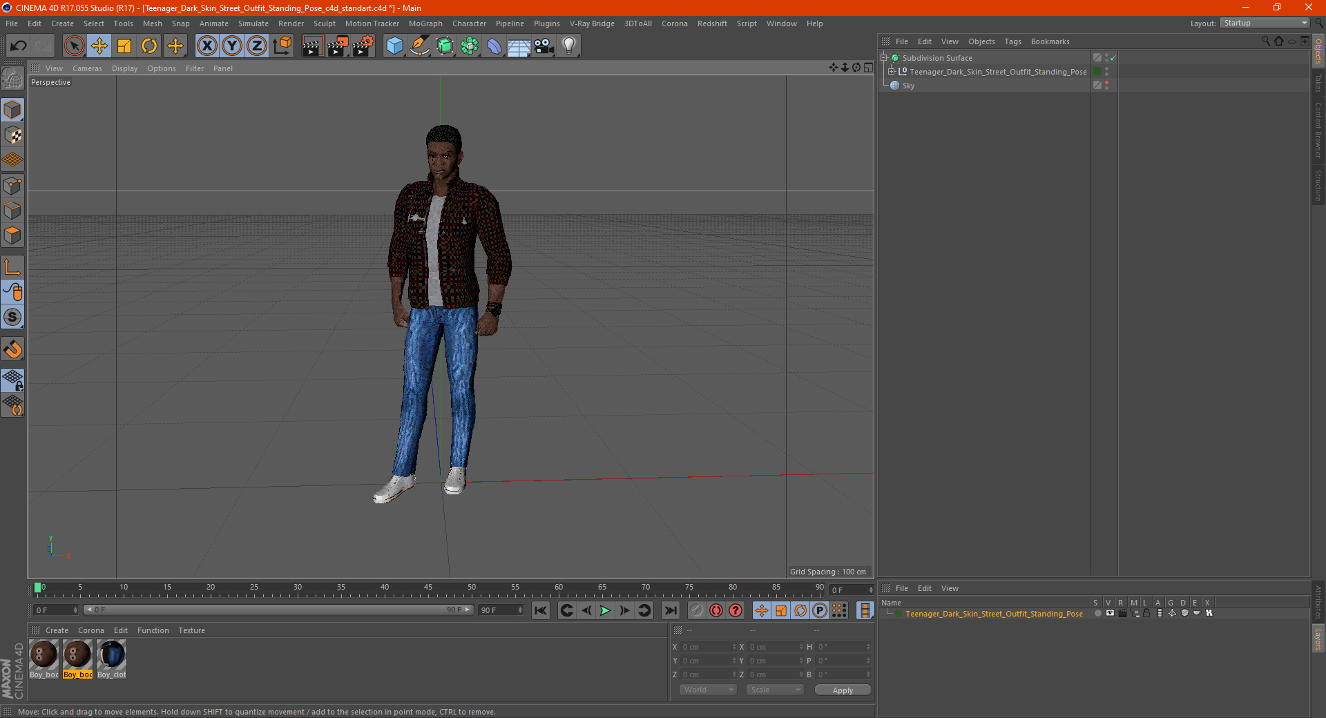 3D Teenager Dark Skin Street Outfit Standing Pose