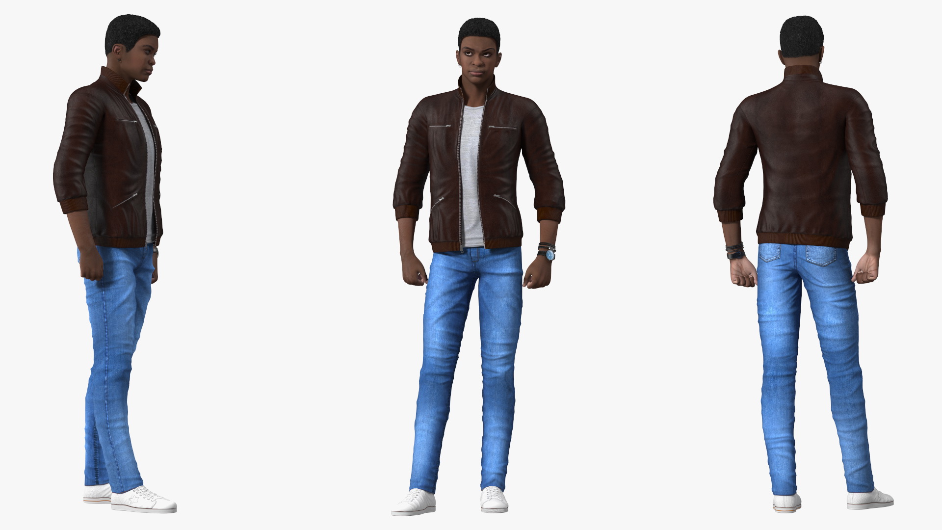 3D Teenager Dark Skin Street Outfit Standing Pose