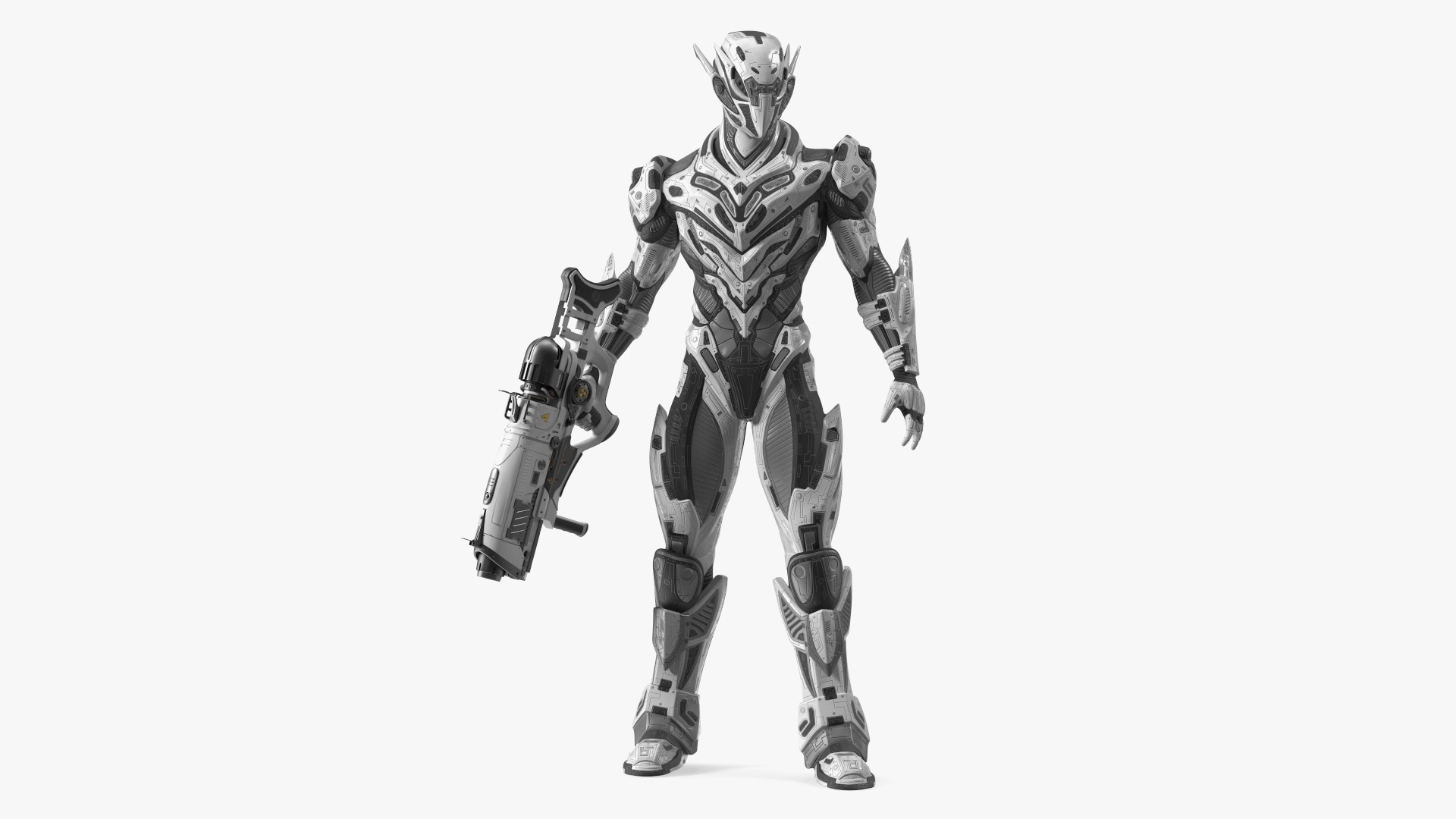 3D Sci-Fi Combat Robot Character with Weapon