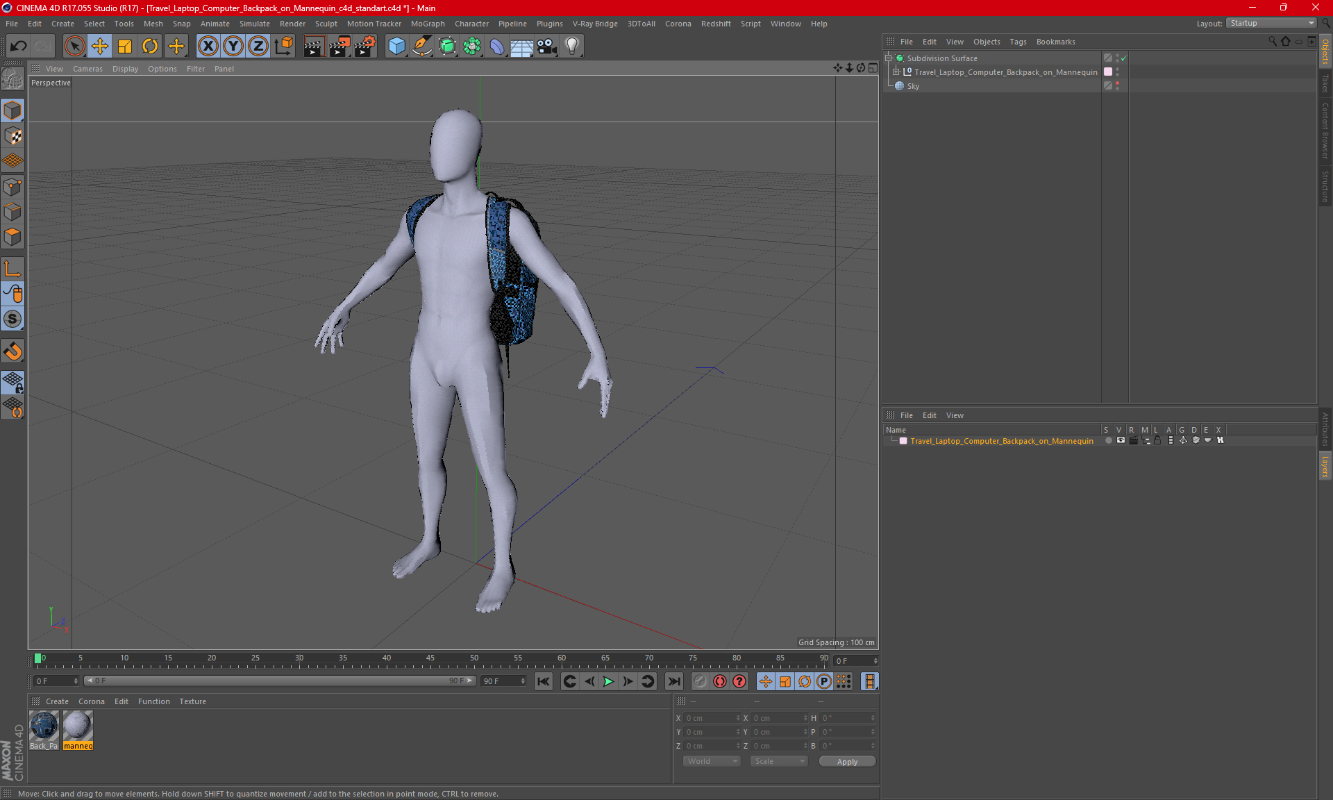 Travel Laptop Computer Backpack on Mannequin 3D model